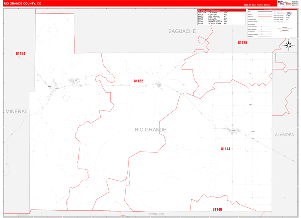 Rio Grande County Wall Map Red Line Style